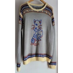 Toddland "Meow Meow" Sweater XL Pullover Gray Cat Feline Pattern